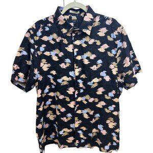 Ted Baker London Shirt Men's XL Floral Print Button Up Short Sleeve 100% Linen